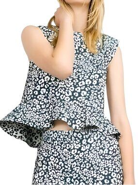 Zara Basic Women's Leopard Peplum Top Sleeveless Green Size XS